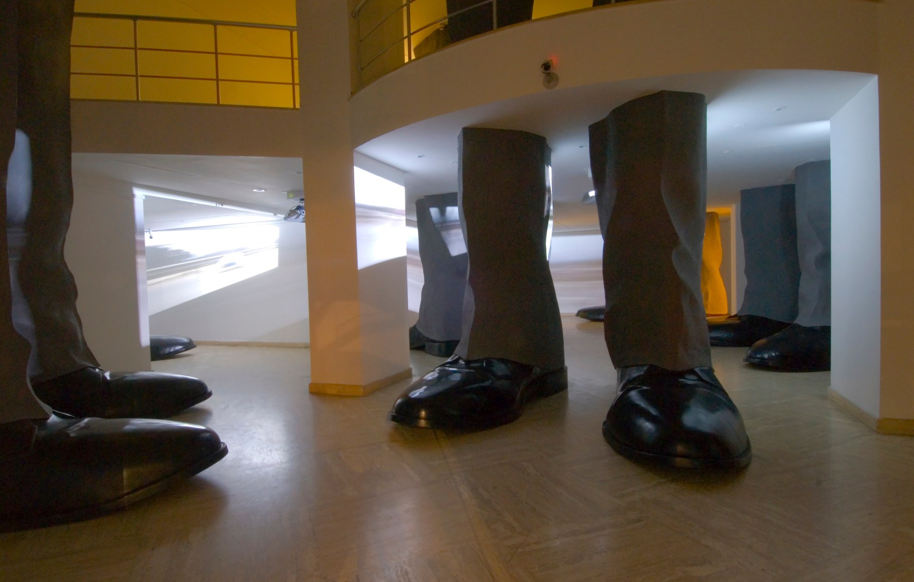 Hale Tenger, Lahavle, 2007, Site-specific installation, Fiberglass cast legs, 6-channel video and audio,