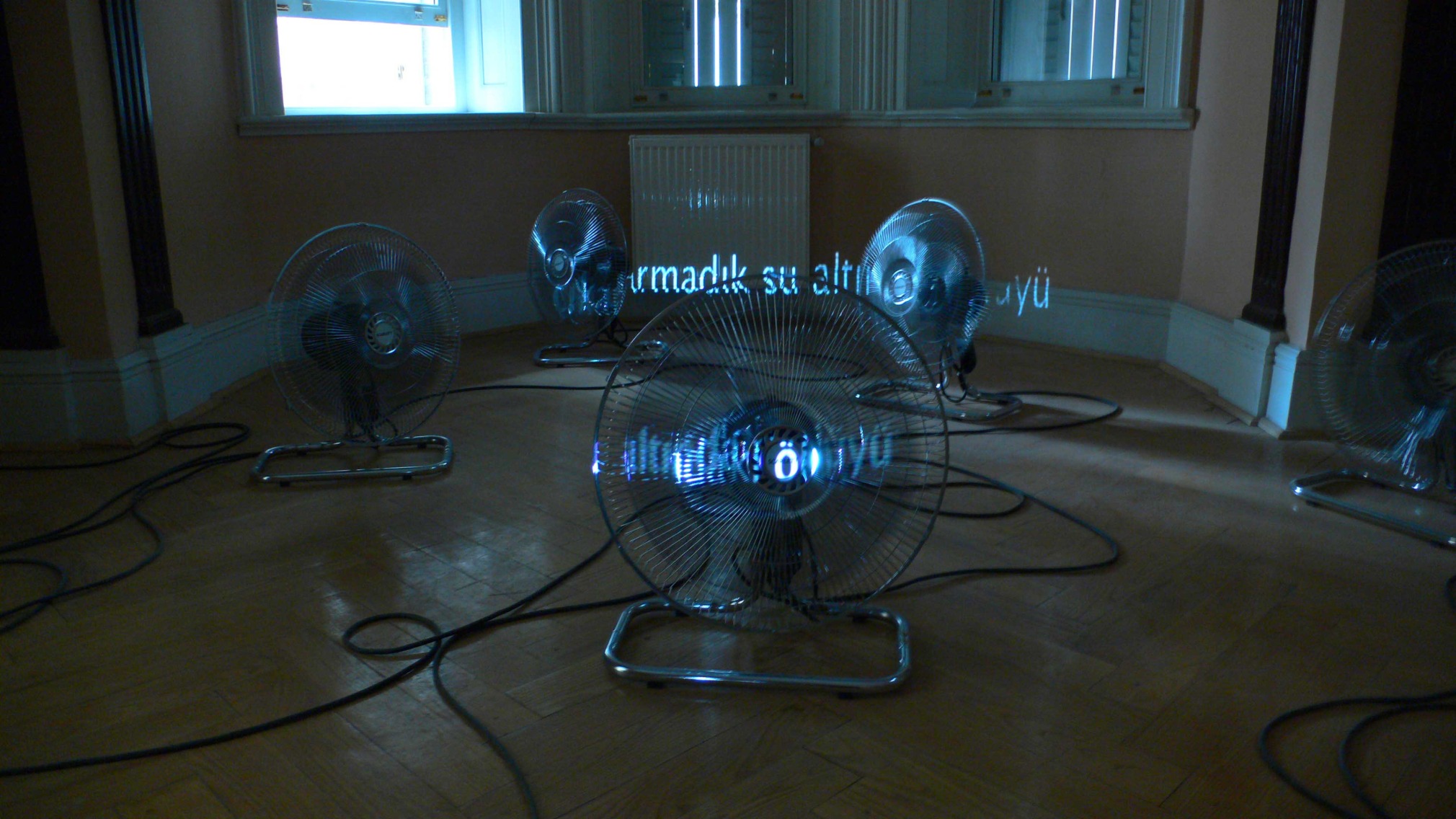 Hale Tenger, Where the Winds Rest, 2007, 16 fans and a single-channel video projection, QuickTime movie,