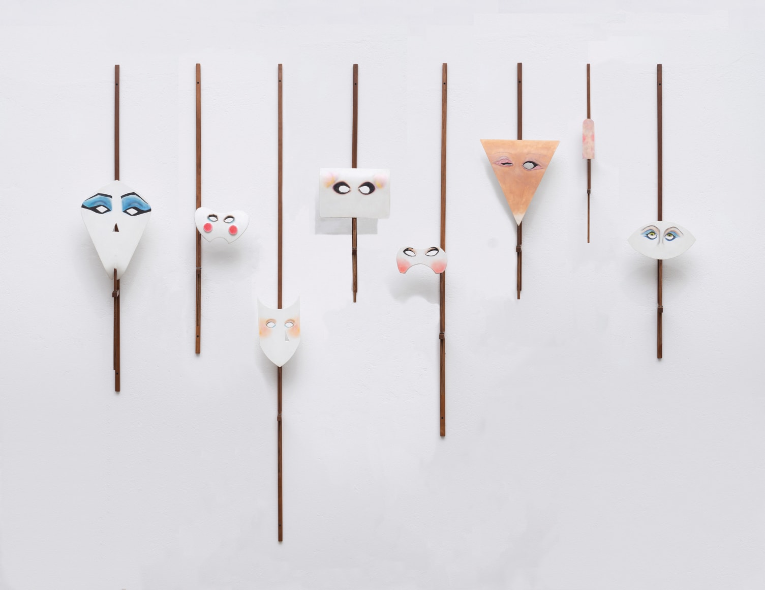 Ana Mazzei, Masks, 2019, Makeup paint, acrylic paint and wood (perobica mica