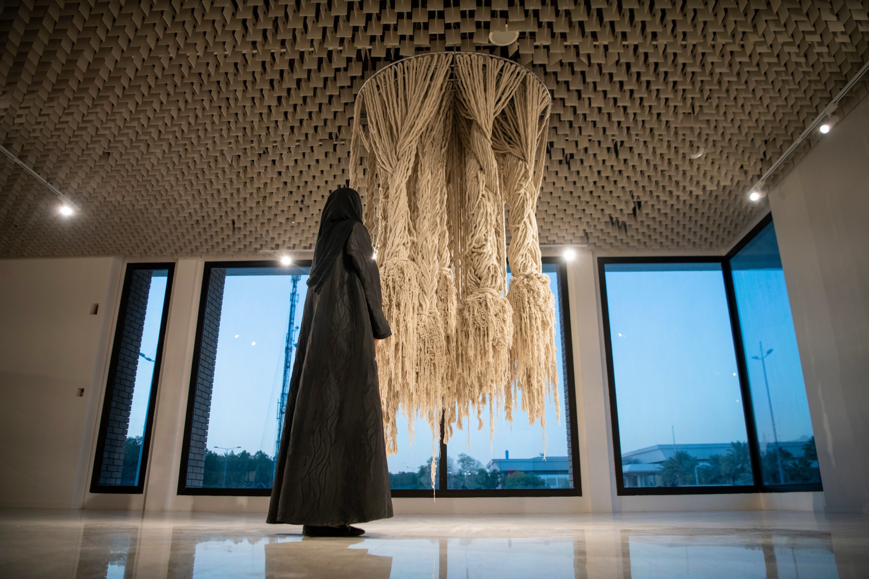 Afra Al Dhaheri, End of A School Braid, 2021, Installation view at Misk Art Institute, Riyadh, Saudi Arabia, 2021