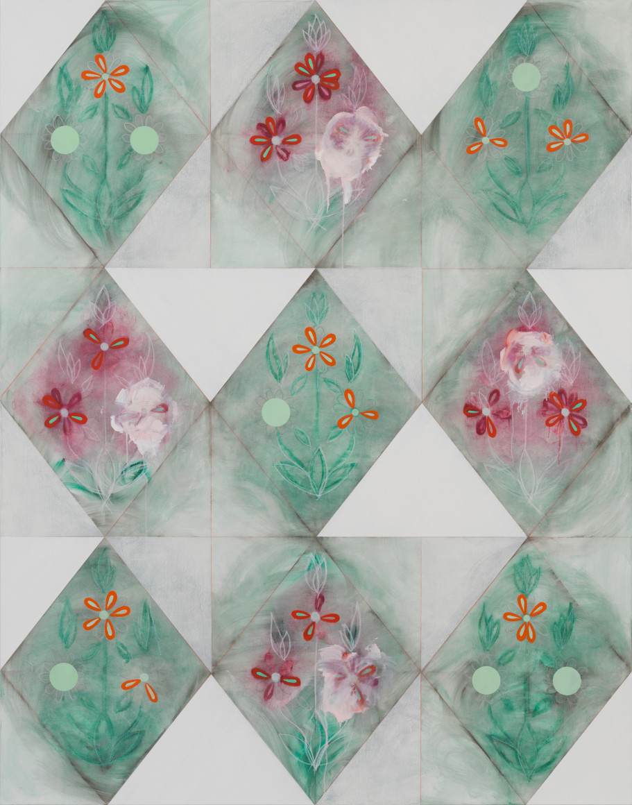 Kamrooz Aram, Backdrop for an Unstable Interior (Palimpsest #24), 2013, Oil, oil pastel and wax pencil on canvas, 213 x 168 cm