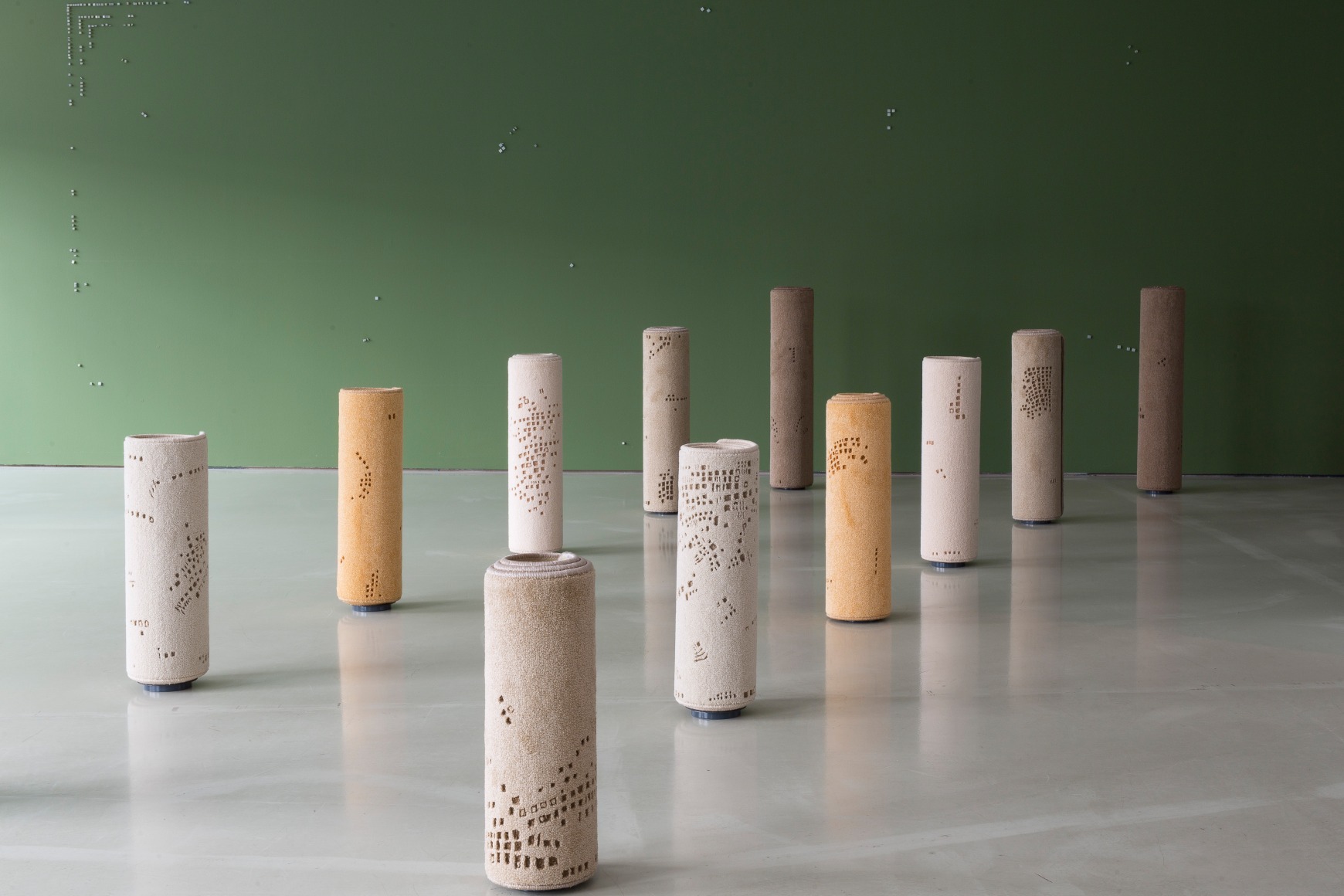 Hera B&uuml;y&uuml;ktaşciyan,&nbsp;Foundations, 2019, Carpet and metal, Composed of 12 carpets, Dimensions variable