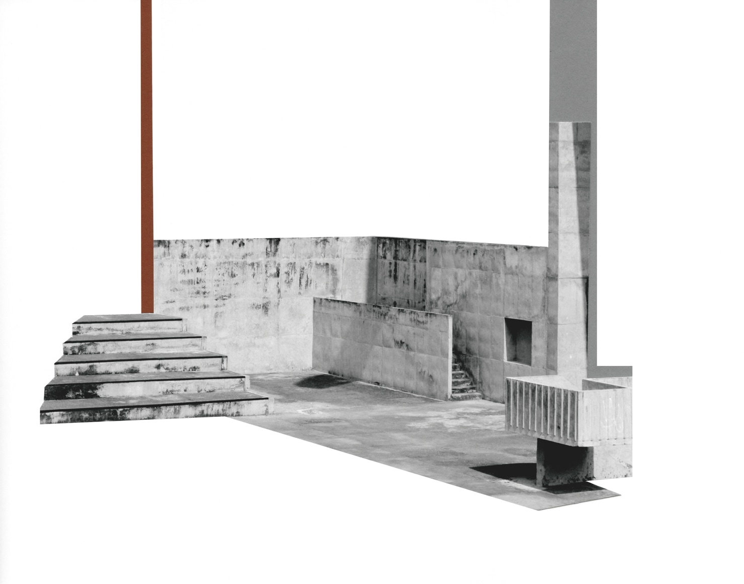 Seher Shah, Capitol Complex, Courtyard Still, 2014, Collage on paper, 28 x 36 cm