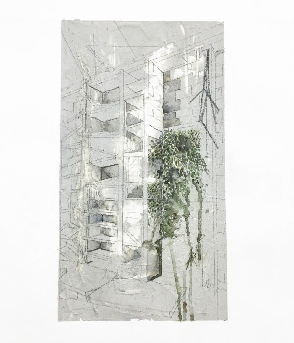 Afra Al Dhaheri, Absence in presence, 2017, Cement, acrylic, graphite and watercolor on paper