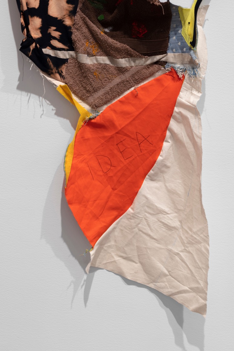 Detail of Eric N. Mack's Key, 2020 assorted fabric, acrylic, felt, feathers, toweling, graphite 46 1/2 x 45 in. (118.1 x 114.3 cm)