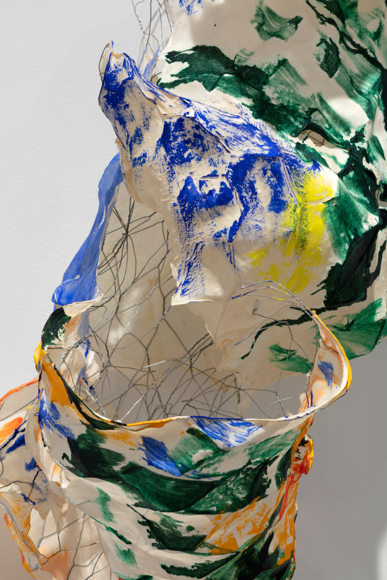 Detail of Lynda Benglis's Animal Twister, 2017  handmade paper over chicken wire, acrylic  35 x 16 x 18 in. (88.9 x 40.6 x 45.7 cm)