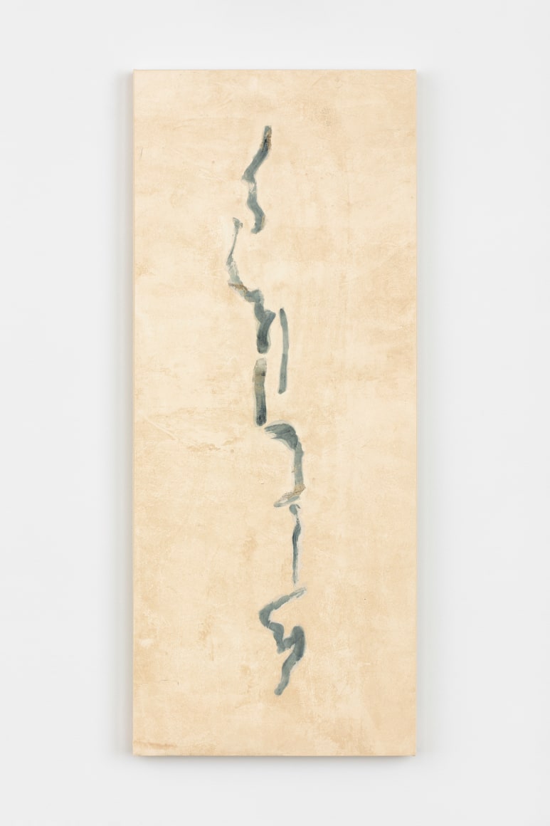 Beatrice Caracciolo  Blue A, 2019, mixed media on paper, mounted on canvas, 47 3/4 x 19 5/8 in. (121.3 x 49.8 cm)