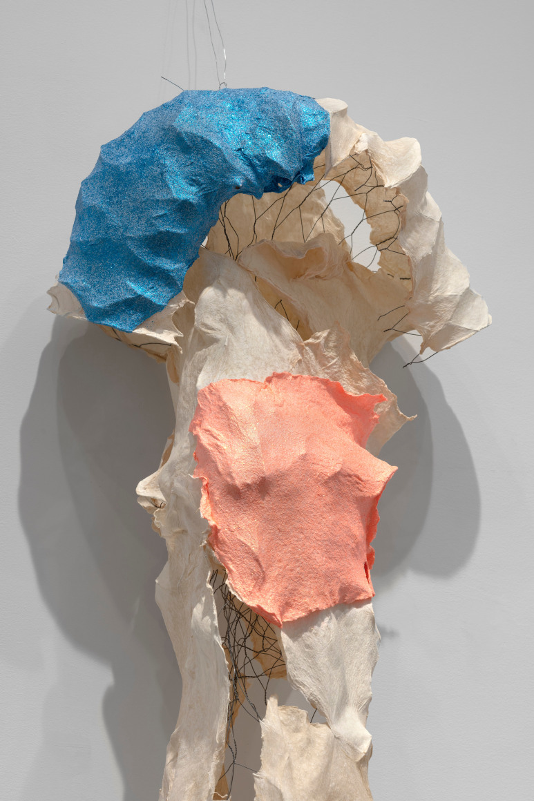 Detail of Lynda Benglis's Sparkle Flag Fern, 2016  handmade paper over chicken wire, cast sparkles  78 x 19 x 23 in. (198.1 x 48.3 x 58.4 cm)