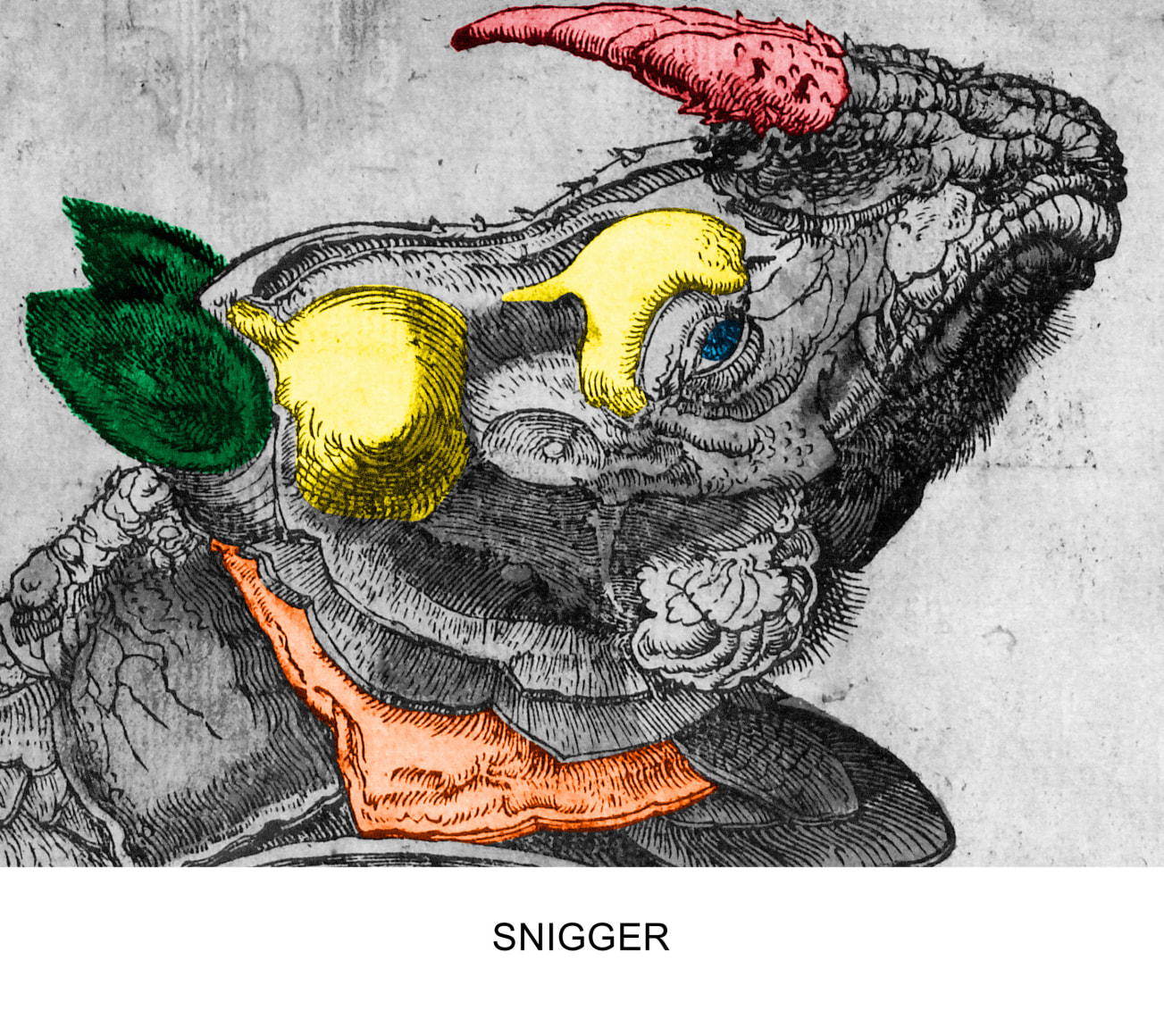 John Baldessari, Engravings with Sounds: Snigger, 2015, Archival inkjet print