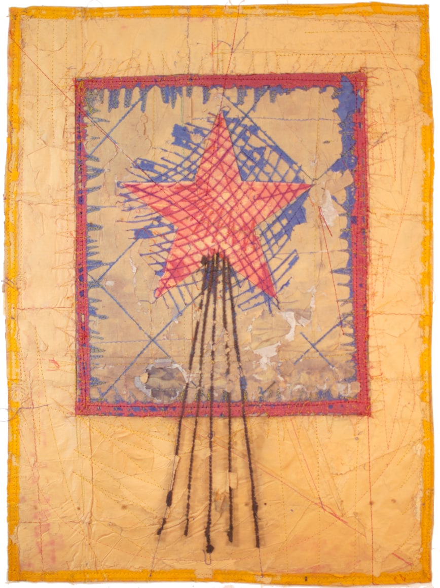 Charles Christopher Hill  Rebecca, 1997  Stitched newspaper  24 1/2 x 18 1/2 in.   304-97-CH  $4500