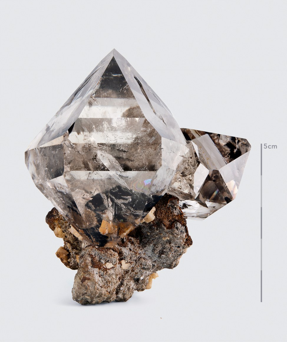 Quartz on white for Wilensky Exquisite Minerals Habits exhibition. Herkimer Diamond Fine Minerals.