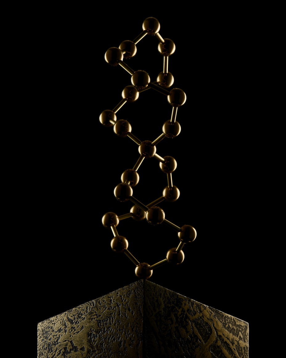 Brass Quartz Molecular Model for Wilensky Exquisite Minerals Habits exhibition. Herkimer Diamond Fine Minerals.