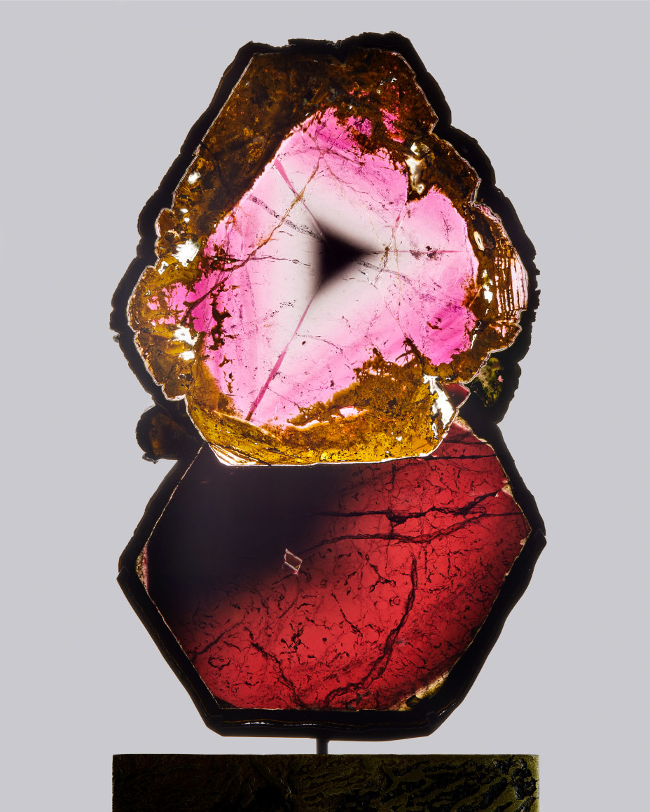 Fine Mineral detail photograph of a liddicoatite tourmaline slice for wilensky exquisite minerals habits exhibition.