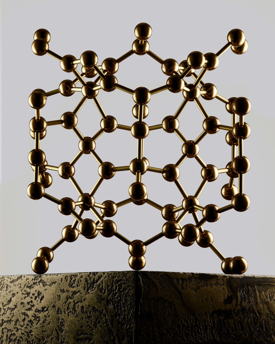 Brass Beryl Molecular Model for Wilensky Exquisite Minerals Habits Exhibition. Morganite Fine Mineral Unit Cell.