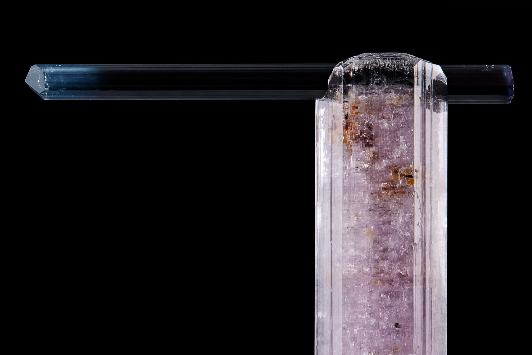 Fine mineral detail photograph of Fluorapatite with tourmaline from Wilensky Exquisite Minerals.