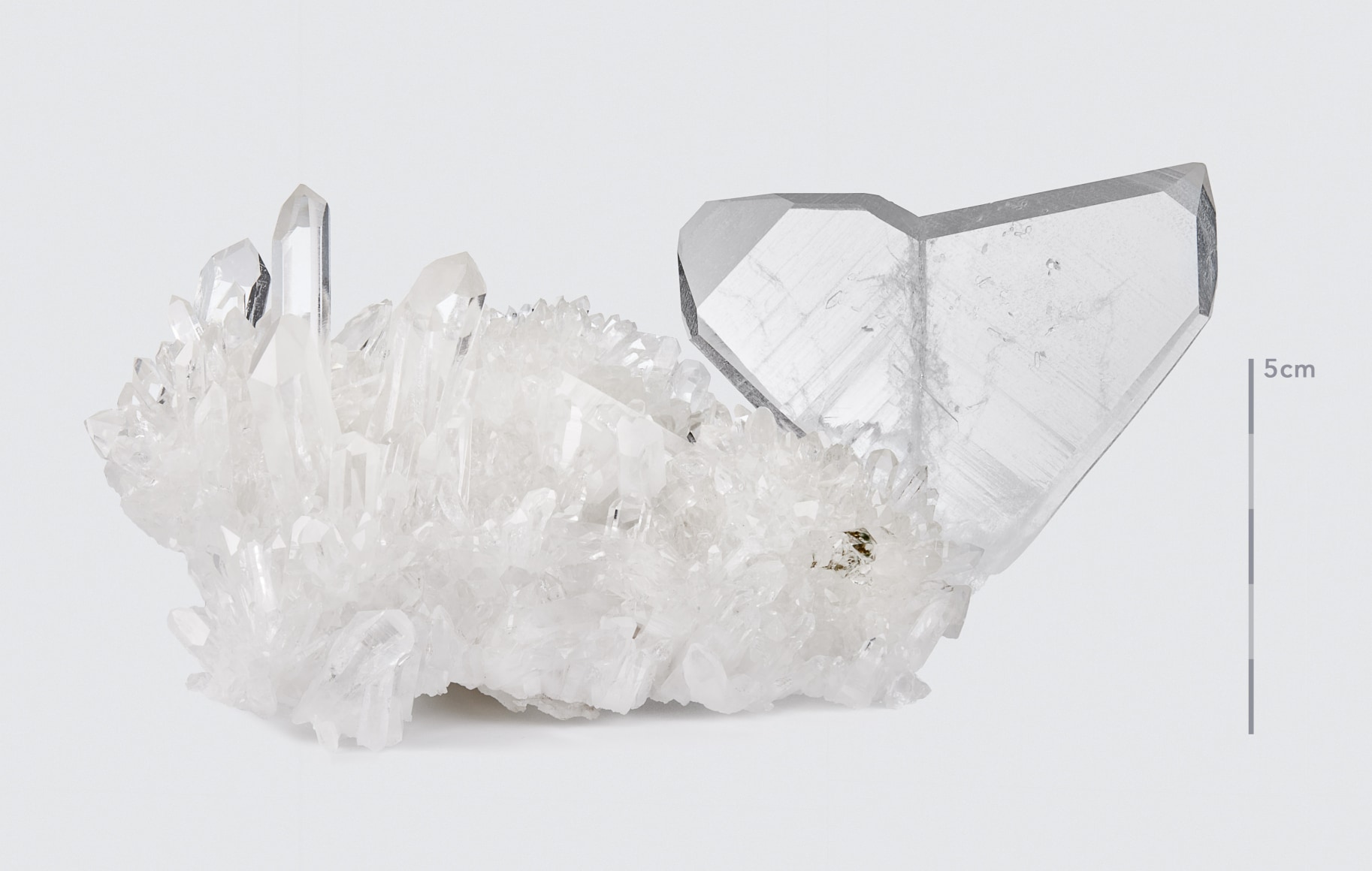 Fine minerall photograph of japan-law twin quartz on white from wilensky exquisite minerals habits exhibition.