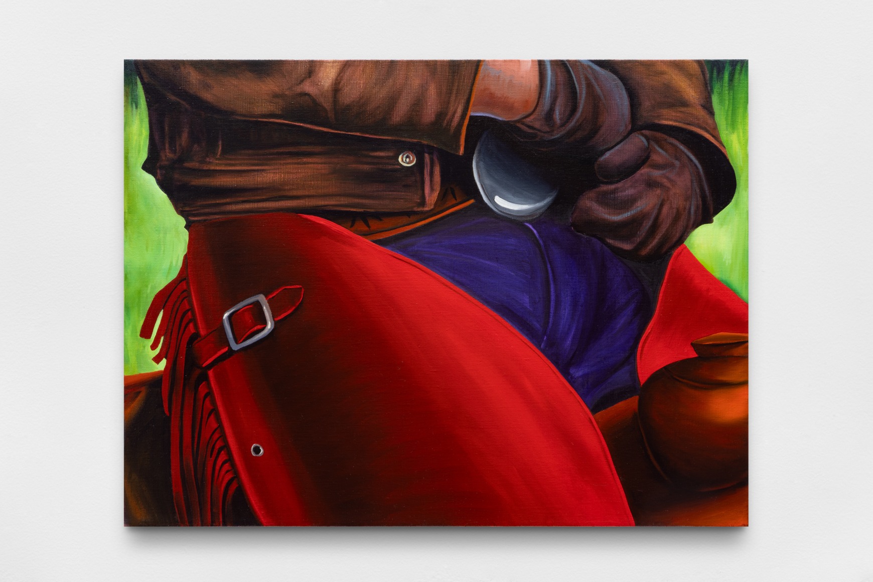 ana segovia ramon chewing sunflower seeds, 2025, oil on canvas., 
