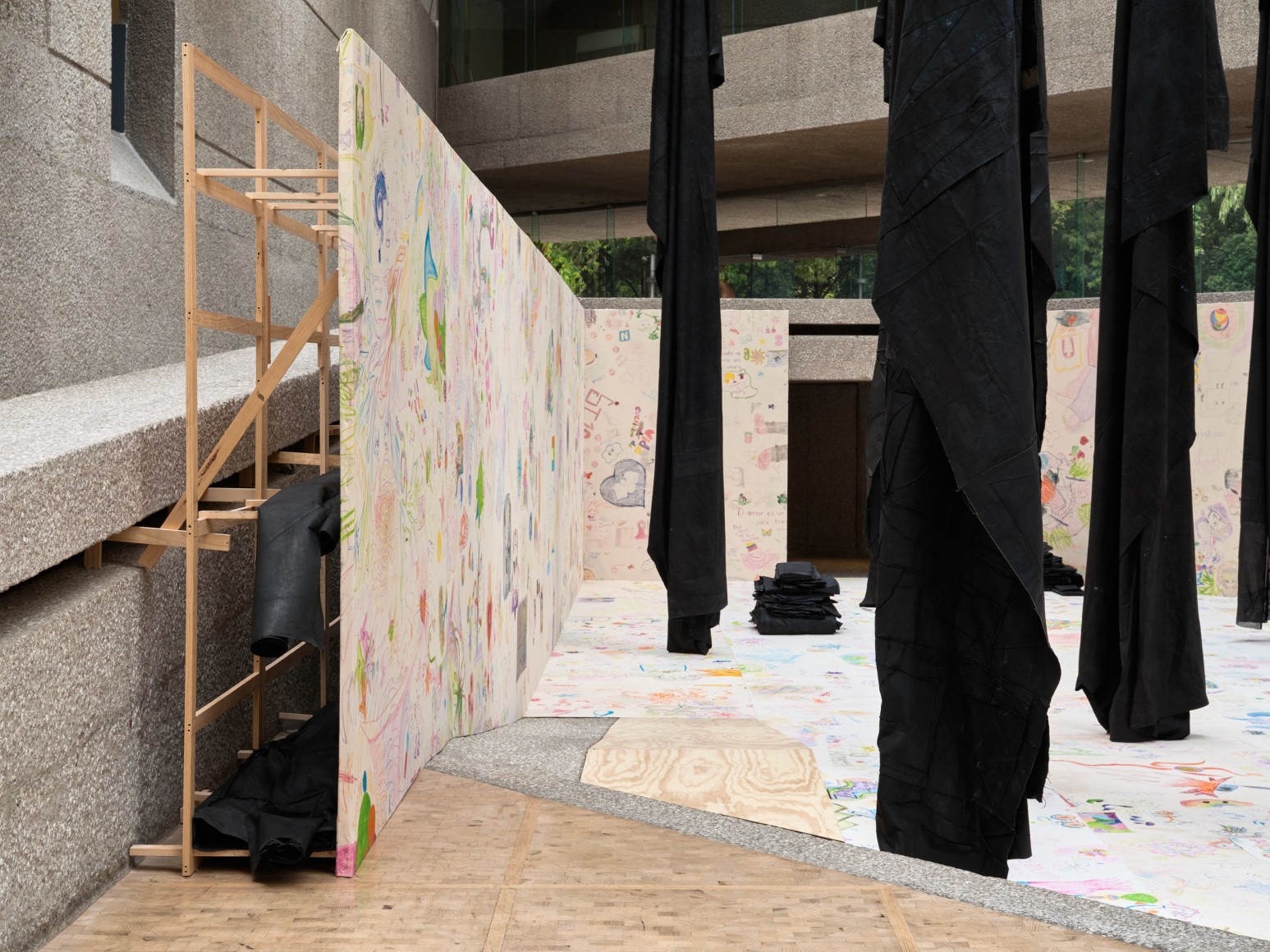 installation view oscar murillo spirits in the swamp, museo tamayo, 2025. photo: reinis lismanis