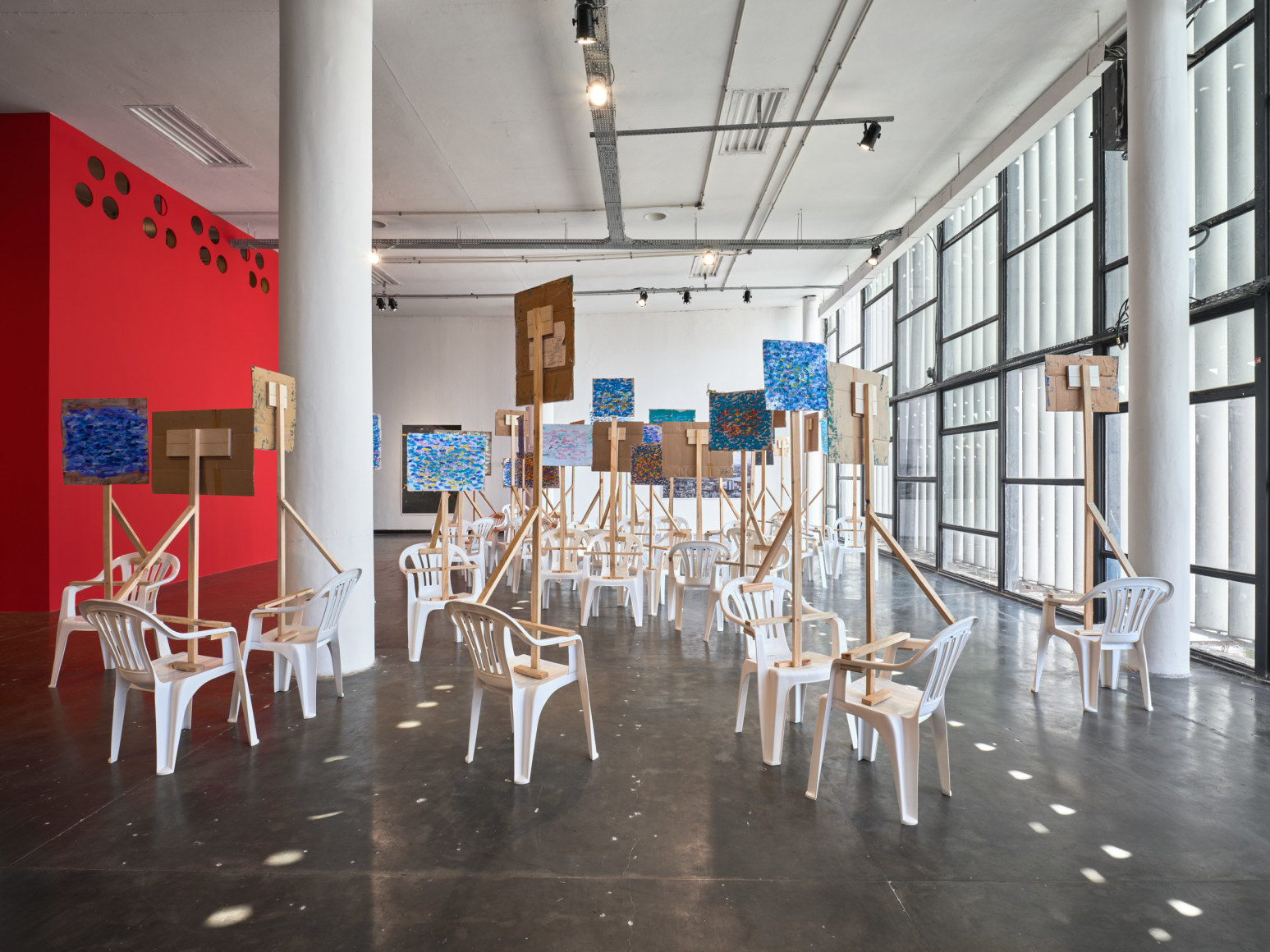 installation view oscar murillo, mesmerizing beauty, 2025.&nbsp;36th s&atilde;o paulo bienial, 6 september 2025 - 11 january 2026. photo by: reinis lismanis. courtesy the artist. copyright oscar murillo., 
