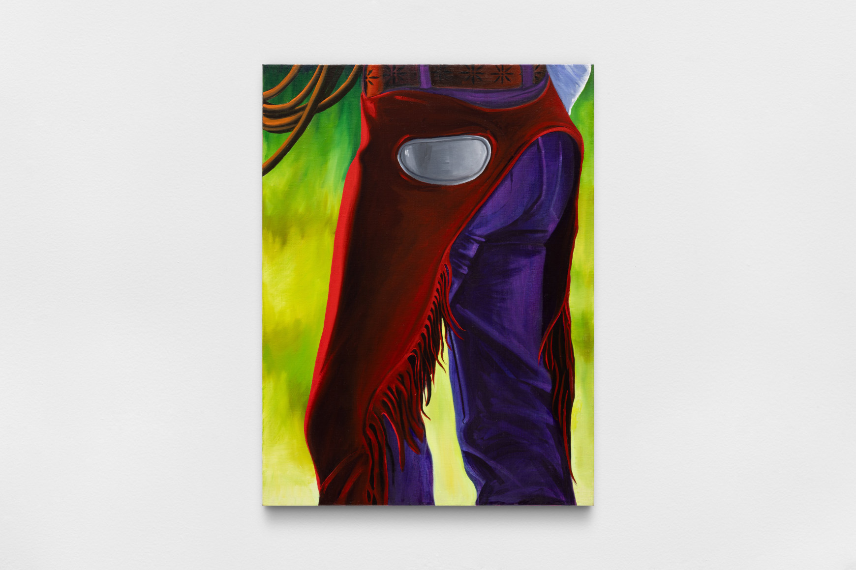 ana segovia ramon holding a pencil between his teeth, 2025, oil on canvas, 
