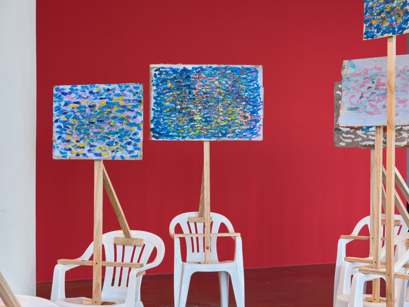 installation view oscar murillo, mesmerizing beauty, 2025.&nbsp;36th s&atilde;o paulo bienial, 6 september 2025 - 11 january 2026. photo by: reinis lismanis. courtesy the artist. copyright oscar murillo., 
