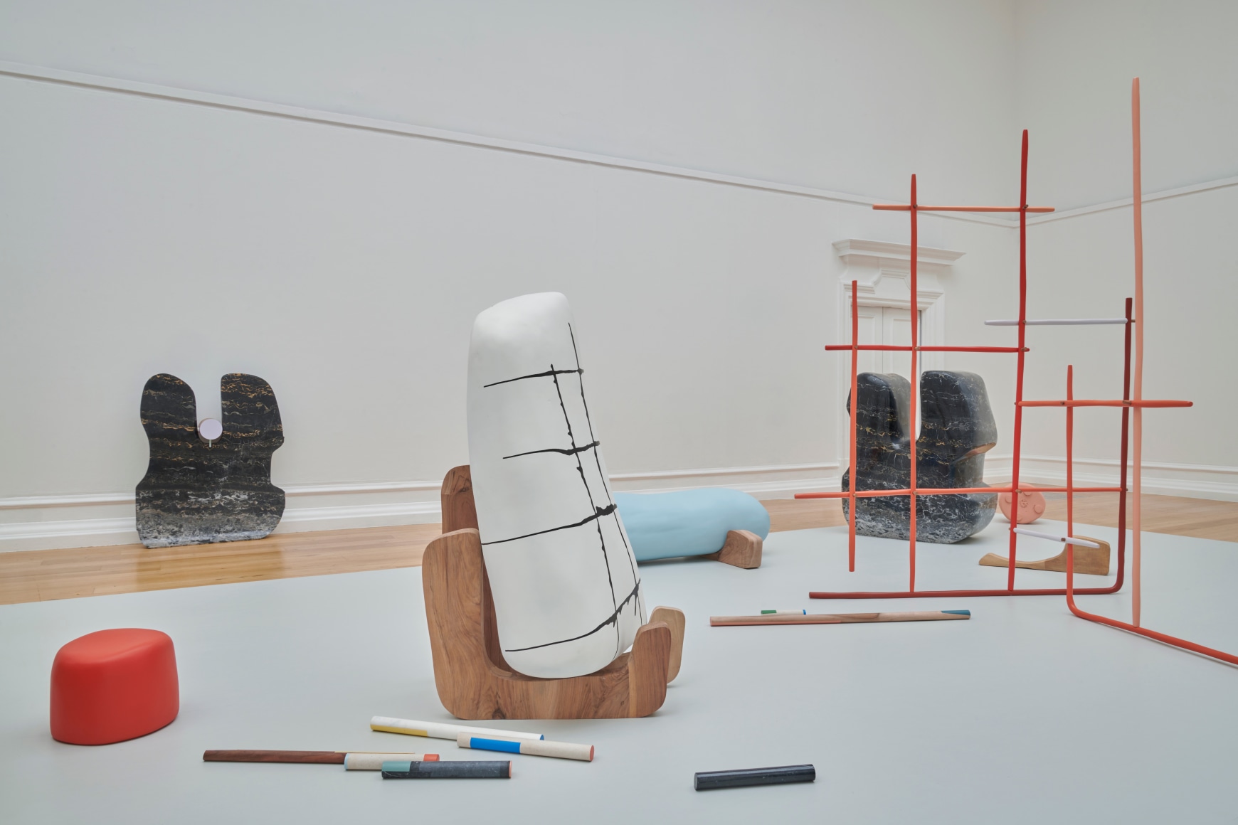 installation view nairy baghramian: jumbled alphabet, 2024. south london gallery. photo: jo underhill&nbsp;
