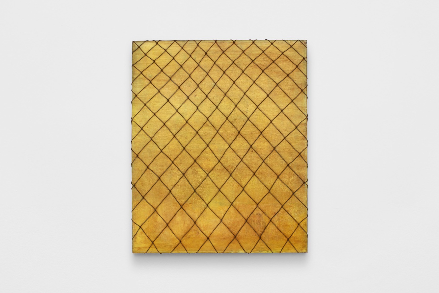 roman ondak. no horizon, 2014, found and altered oil on canvas, copper wire