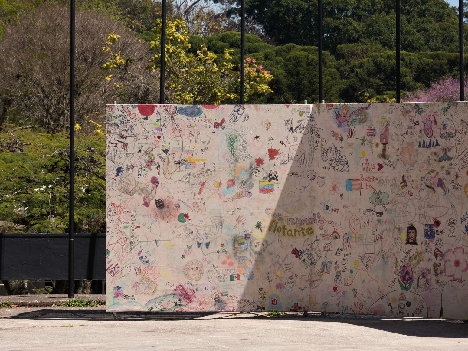 installation view oscar murillo, a song to a tearful garden, 2025.&nbsp;36th s&atilde;o paulo bienial, 6 september 2025 - 11 january 2026. photo by: reinis lismanis. courtesy the artist. copyright oscar murillo., 
