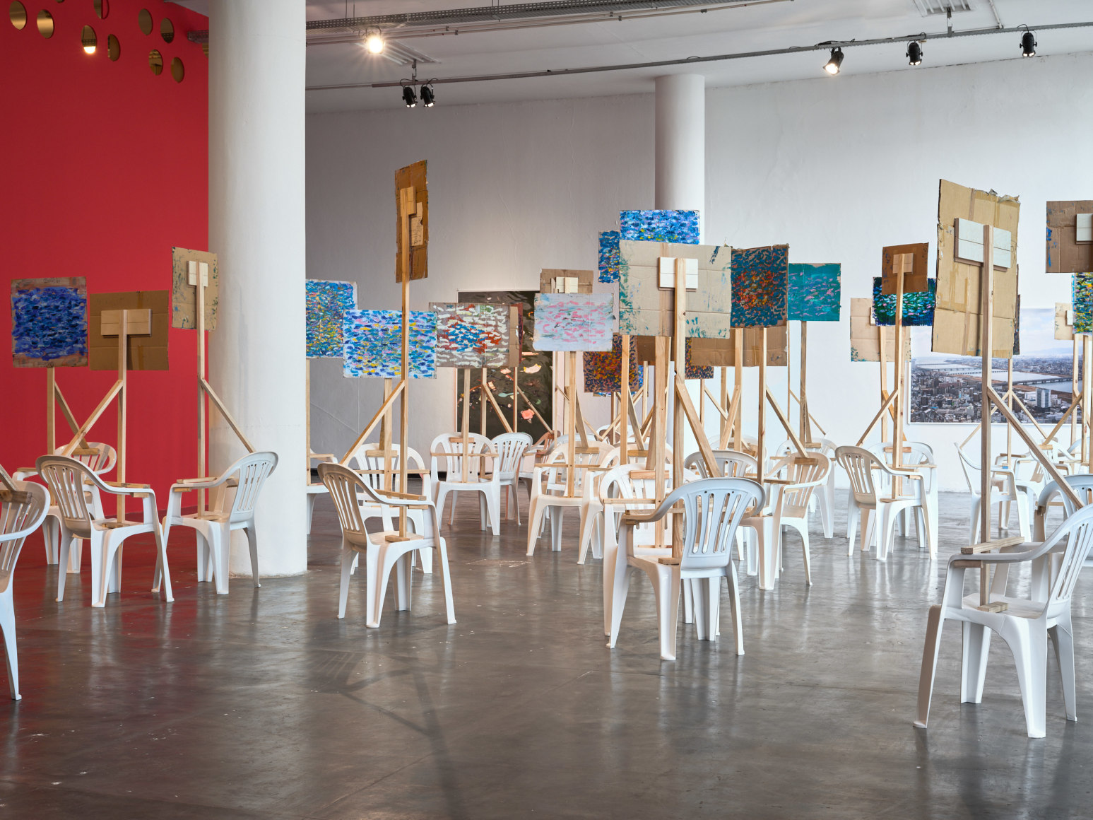 installation view oscar murillo, mesmerizing beauty, 2025.&nbsp;36th s&atilde;o paulo bienial, 6 september 2025 - 11 january 2026. photo by: reinis lismanis. courtesy the artist. copyright oscar murillo., 
