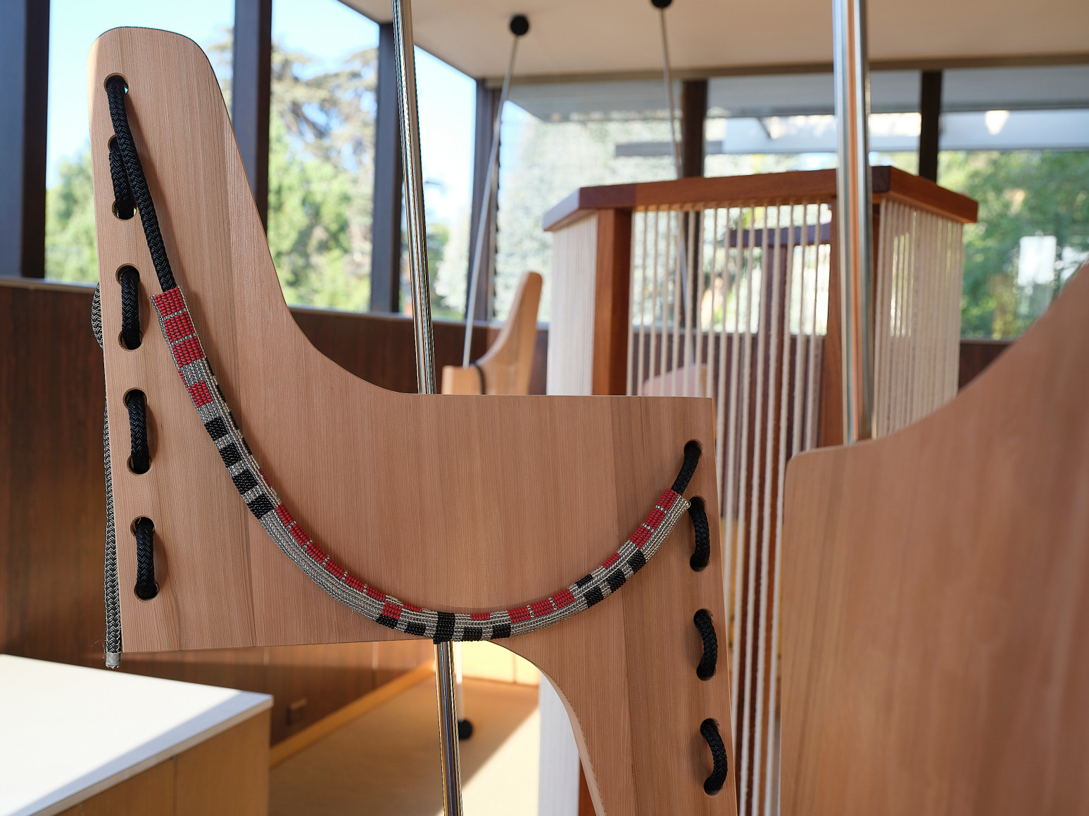 installation view leonor antunes: discrepancies with e.s. (in company),&nbsp;neutra vdl house, 2025. photo elon schoenholz, 
