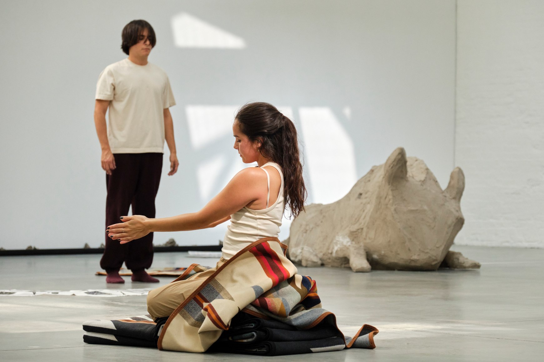 tanya lukin linklater, performance buffalo unit for&nbsp;bison bison (dance_hum for dirtbath) at&nbsp;duane linklater 12 + 2,&nbsp;dia chelsea, new york, 2025. photo don stahl. courtesy dia art foundation, 
