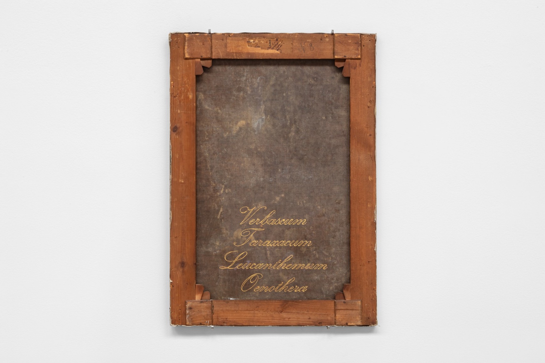 danh vo&nbsp;untitled, 2024 oil on canvas, writing by phung vo and gilded in thailand