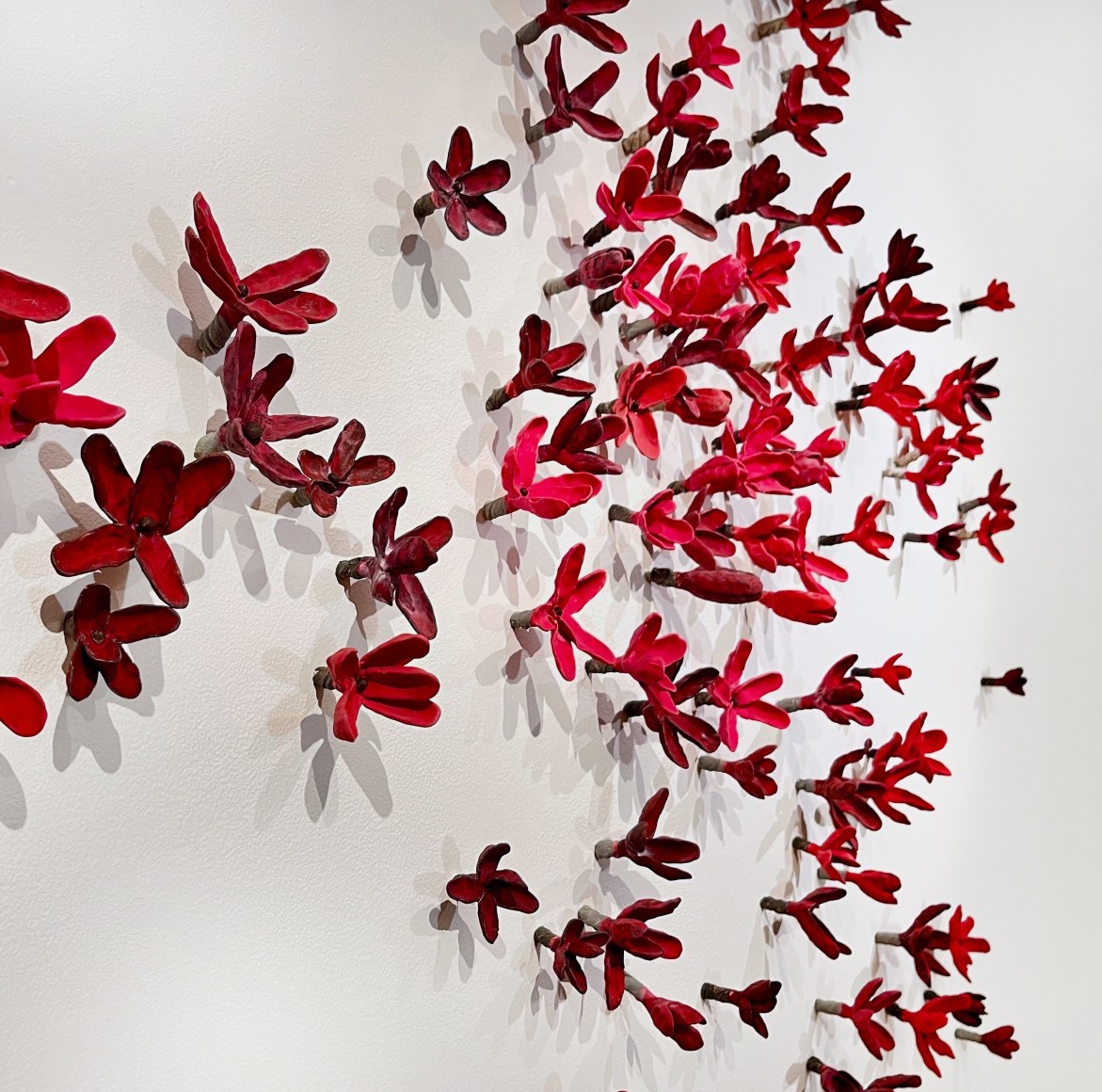 Bradley&nbsp;Sabin Variegated Red Floral Wall (detail) 2023