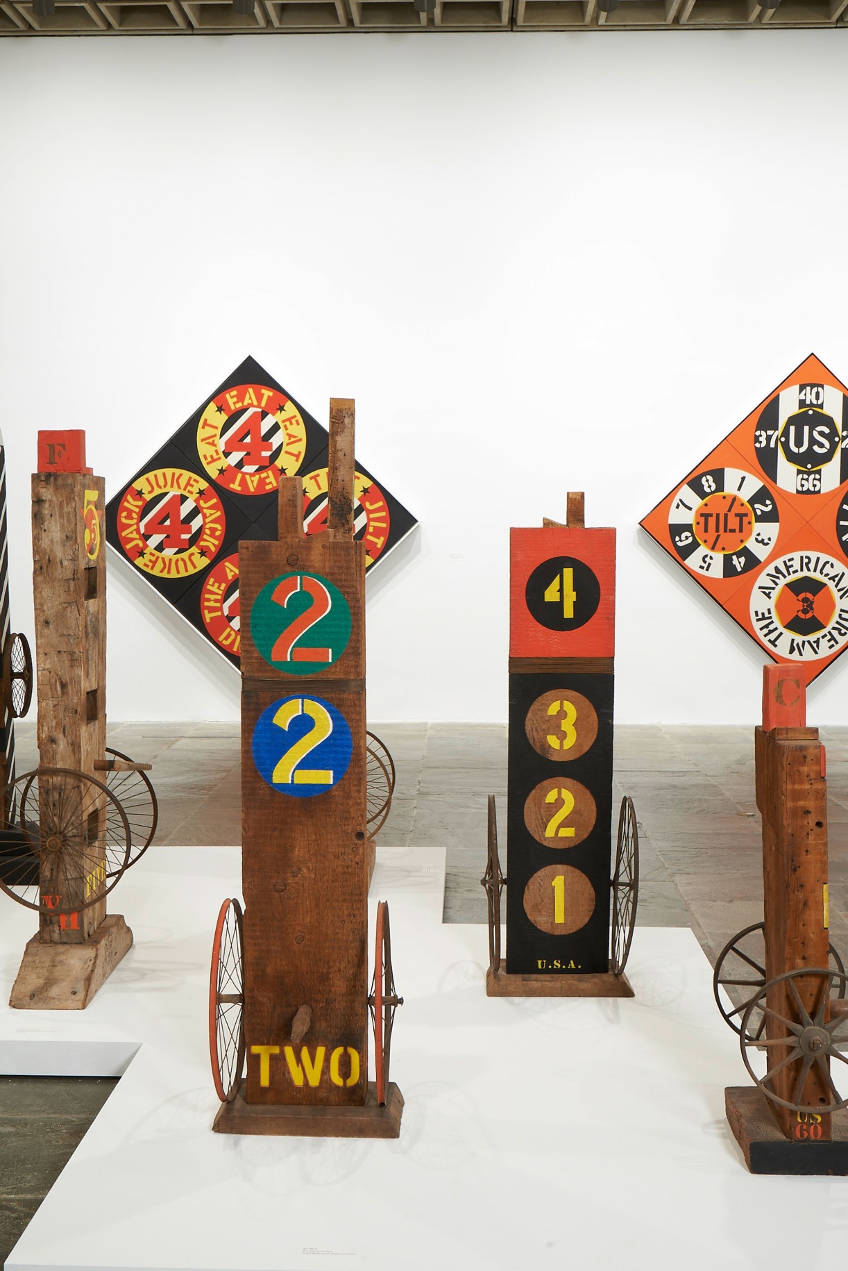 Installation view of&nbsp;Robert Indiana: Beyond LOVE, Whitney Museum of American Art, New York, September 26, 2013&ndash;January 5, 2014, featuring the verso of Six (1960&ndash;62), to the right of Two (1960&ndash;62), &nbsp;