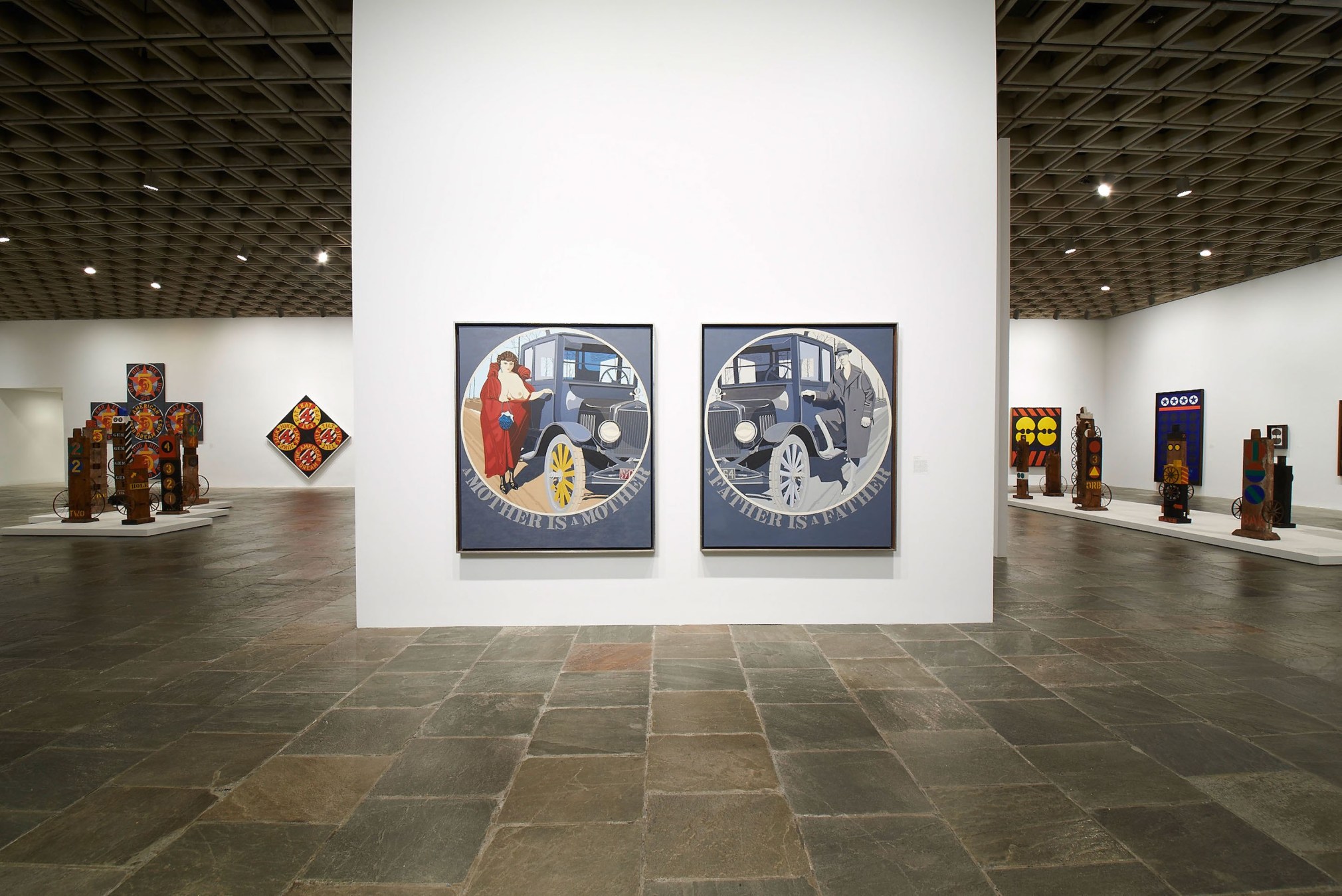 Mother and Father (1963&ndash;66), on display in&nbsp;Robert Indiana: Beyond LOVE, Whitney Museum of American Art, New York, September 26, 2013&ndash;January 5, 2014, &nbsp;