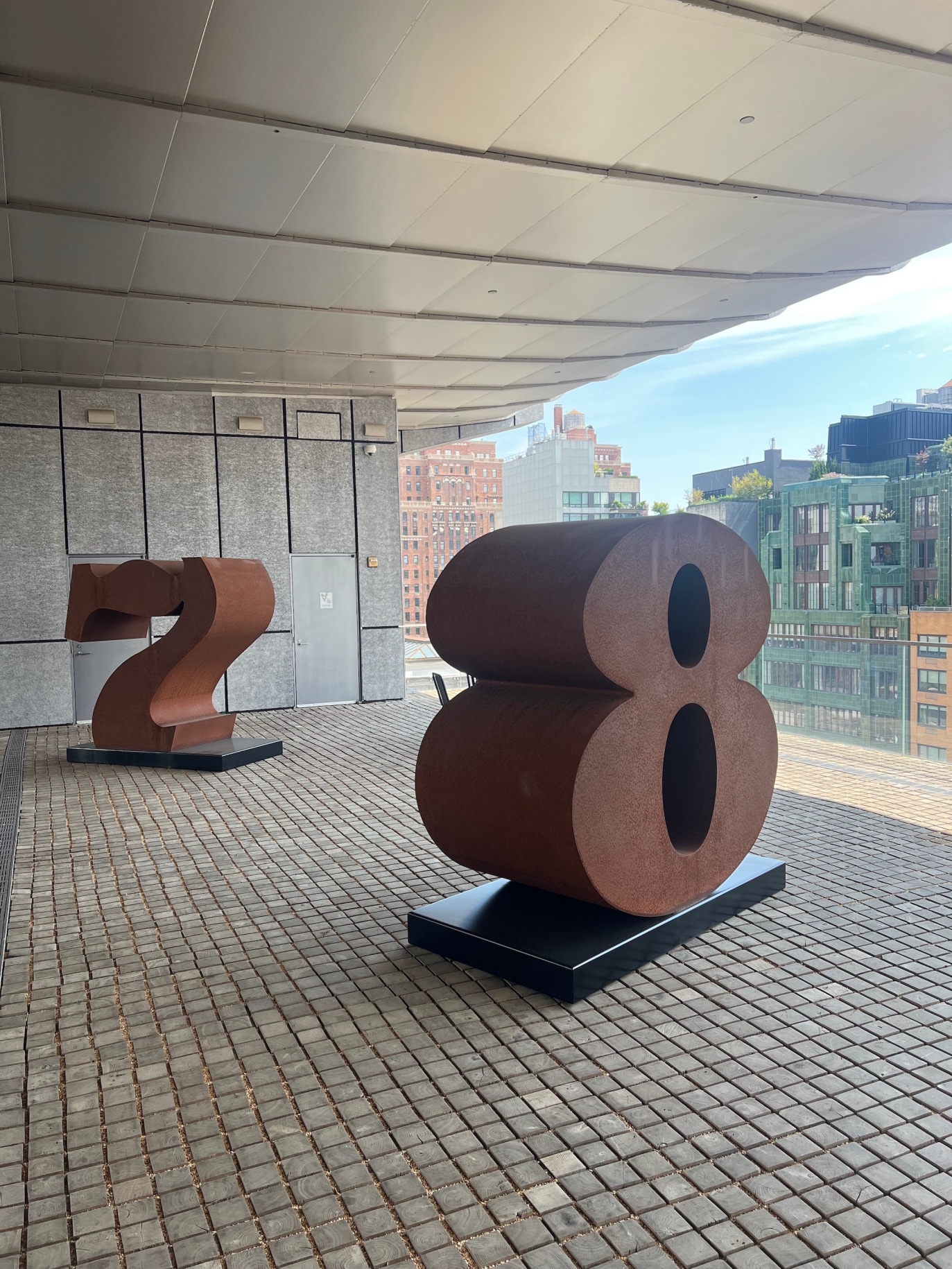 SEVEN and EIGHT from&nbsp;ONE Through ZERO (The Ten Numbers) (1980&ndash;2003) on display in&nbsp;Robert Indiana: The American Dream, Pace Gallery, May 9&ndash;August 15, 2025