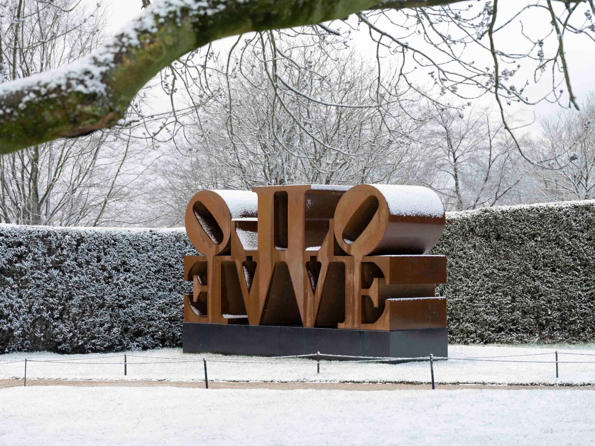 Imperial LOVE (1966&ndash;2006), installation view, Robert Indiana: Sculpture 1958-2018, Yorkshire Sculpture Park, March 12, 2022&ndash;January 8, 2023. Photo: &copy; Jonty Wilde, courtesy of Yorkshire Sculpture Park. Artwork: &copy; 2022 Morgan Art Foundation Ltd./ Artists Rights Society (ARS), New York/DACS, London