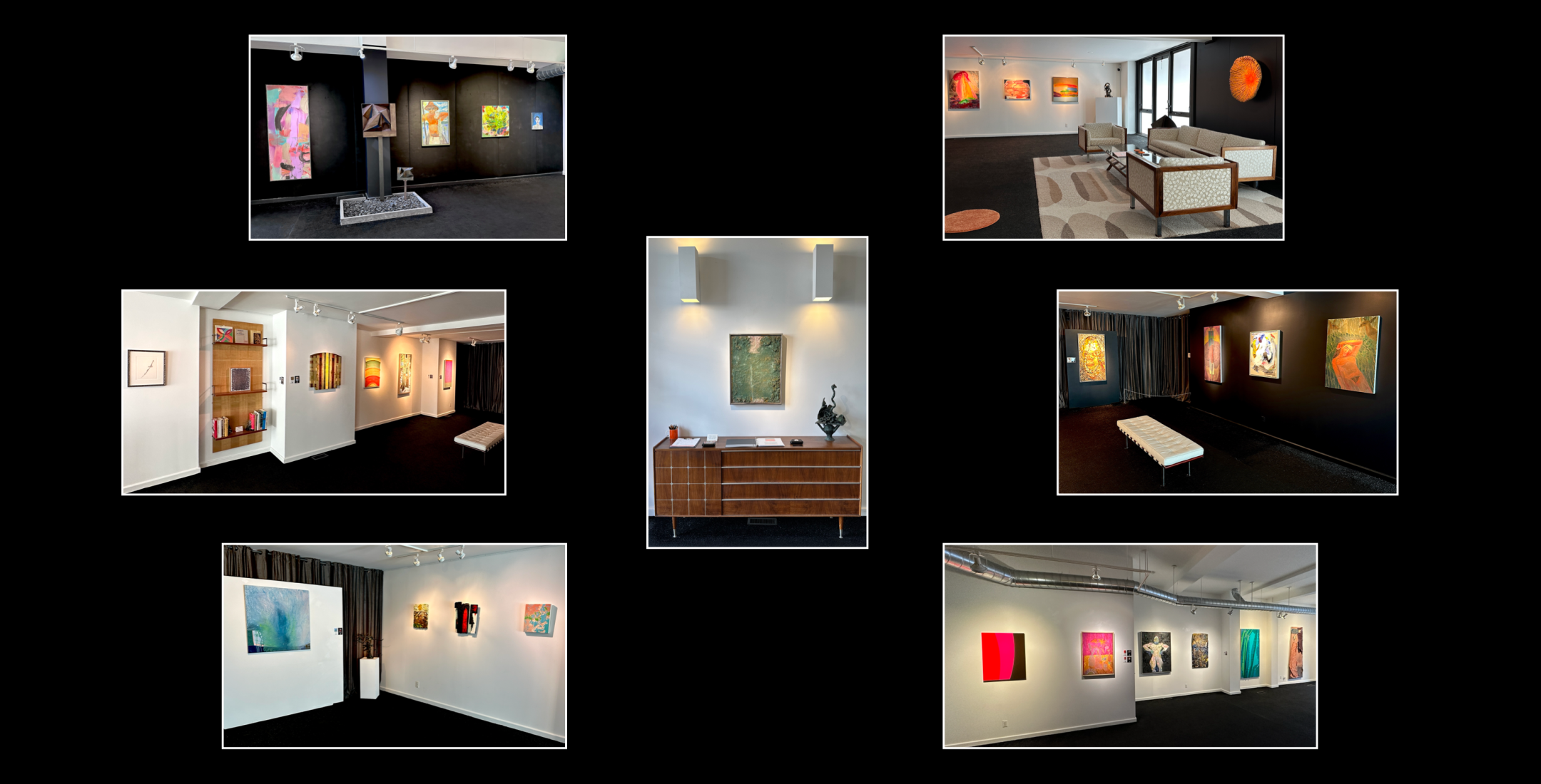 Multiple images of exhibition &quot;Object Matter&quot; exhibit at Caldwell Gallery Hudson.
