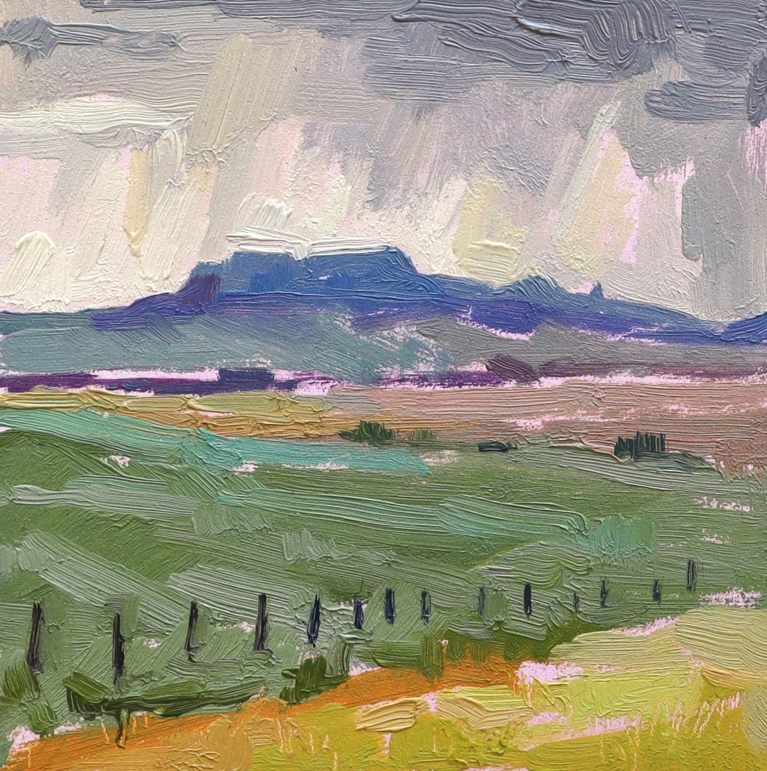Rachel Rickert Distant Rain, Wyoming, 2022    Oil on panel ​​​​​​​4 x 4 inches