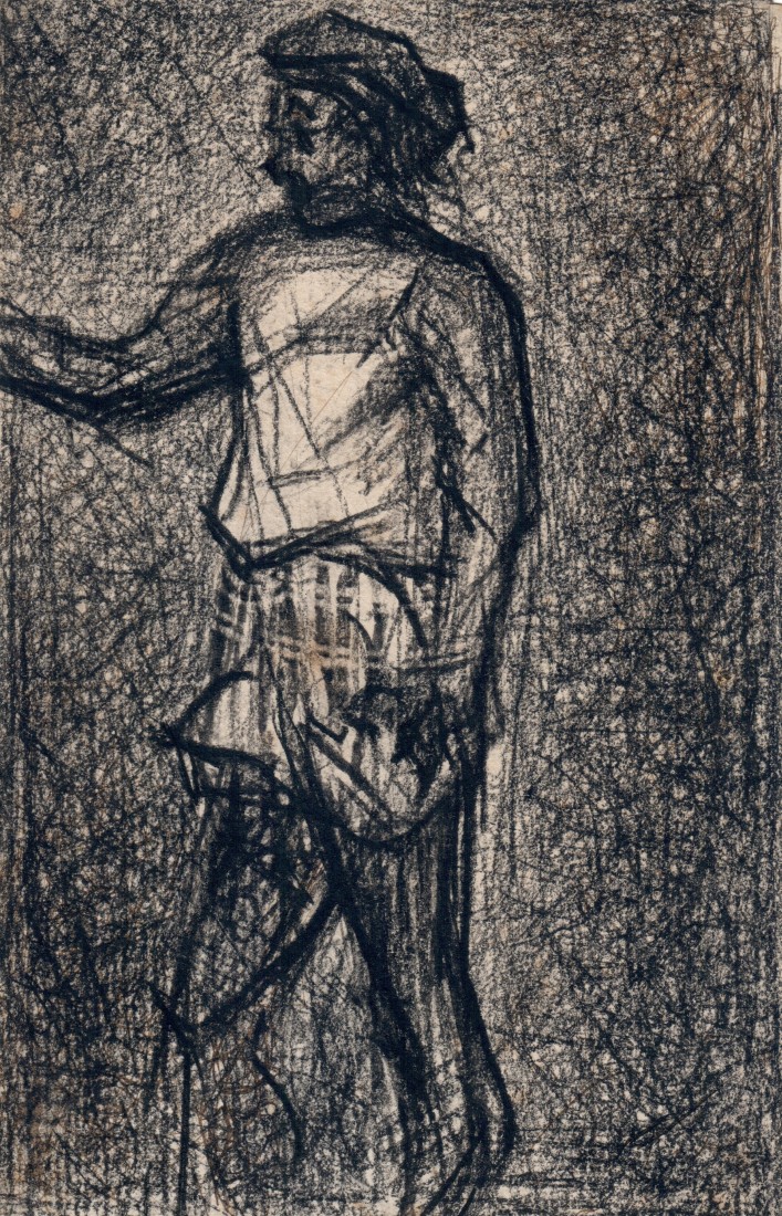 Gymnaste, c. 1881-2&nbsp; Verso: Sketch of a Figure in a Hat   Conte crayon on paper 6 7/8 x 4 1/2 inches Inscribed on verso: &ldquo;de Seurat F&rdquo; in the hand of Felix F&eacute;n&eacute;on, according to Seligman; numbered in red chalk 151 Labeled on original frame by Knoedler and numbered &ldquo;45361&rdquo;