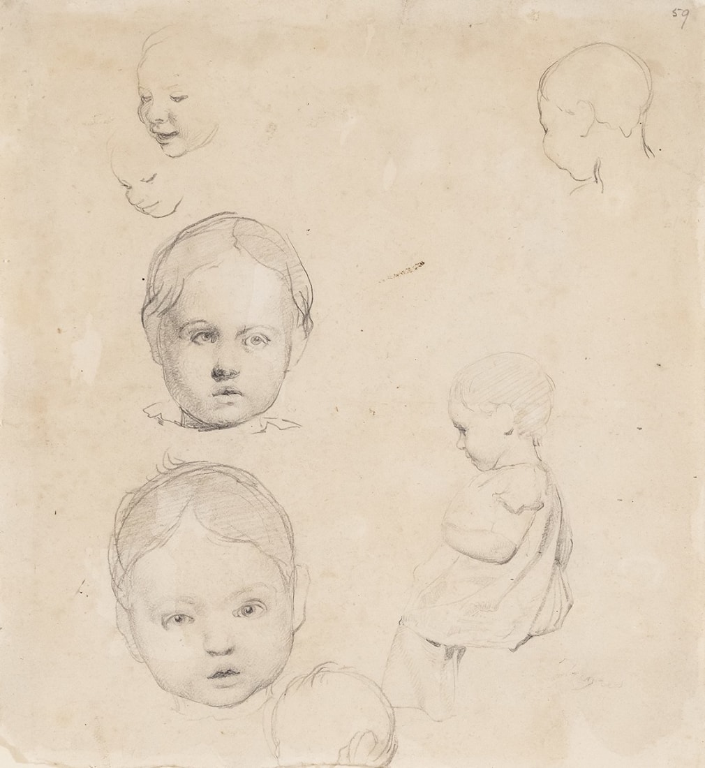 Jean-Auguste Dominique Ingres Study of Heads of Children   Pencil on paper 7 13/16 x 7 1/16 inches
