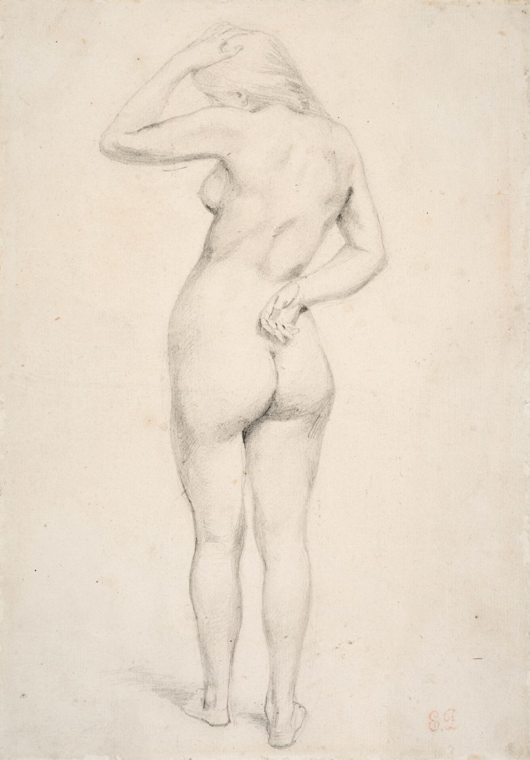 Eug&egrave;ne&nbsp;Delacroix Standing Female Nude Seen from Behind    Pencil on paper 9 1/4 x 6 3/8 inches