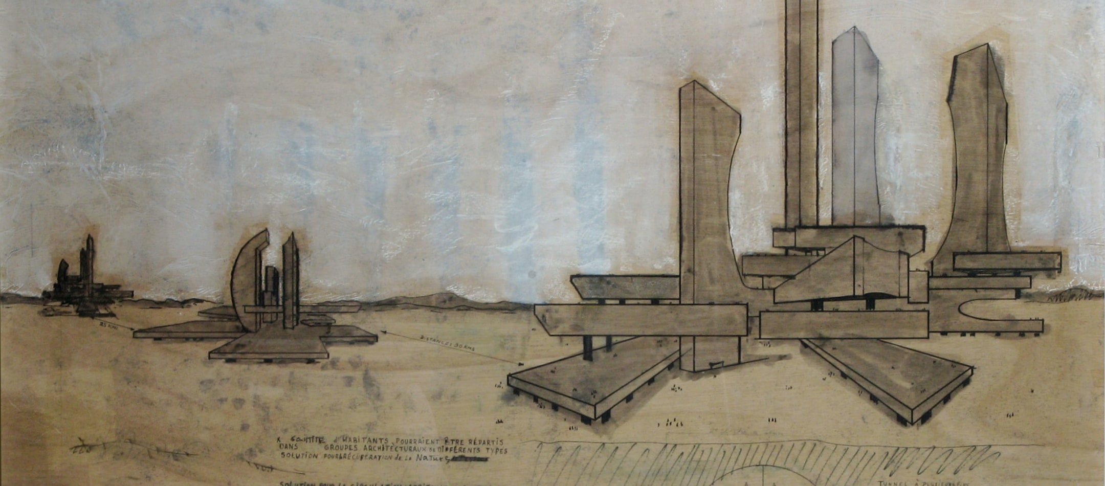 One of di Teana&#039;s meticulous sculptural-architectural drawings&mdash;plans&nbsp;which he frequently&nbsp;executed in the conception of his&nbsp;work.