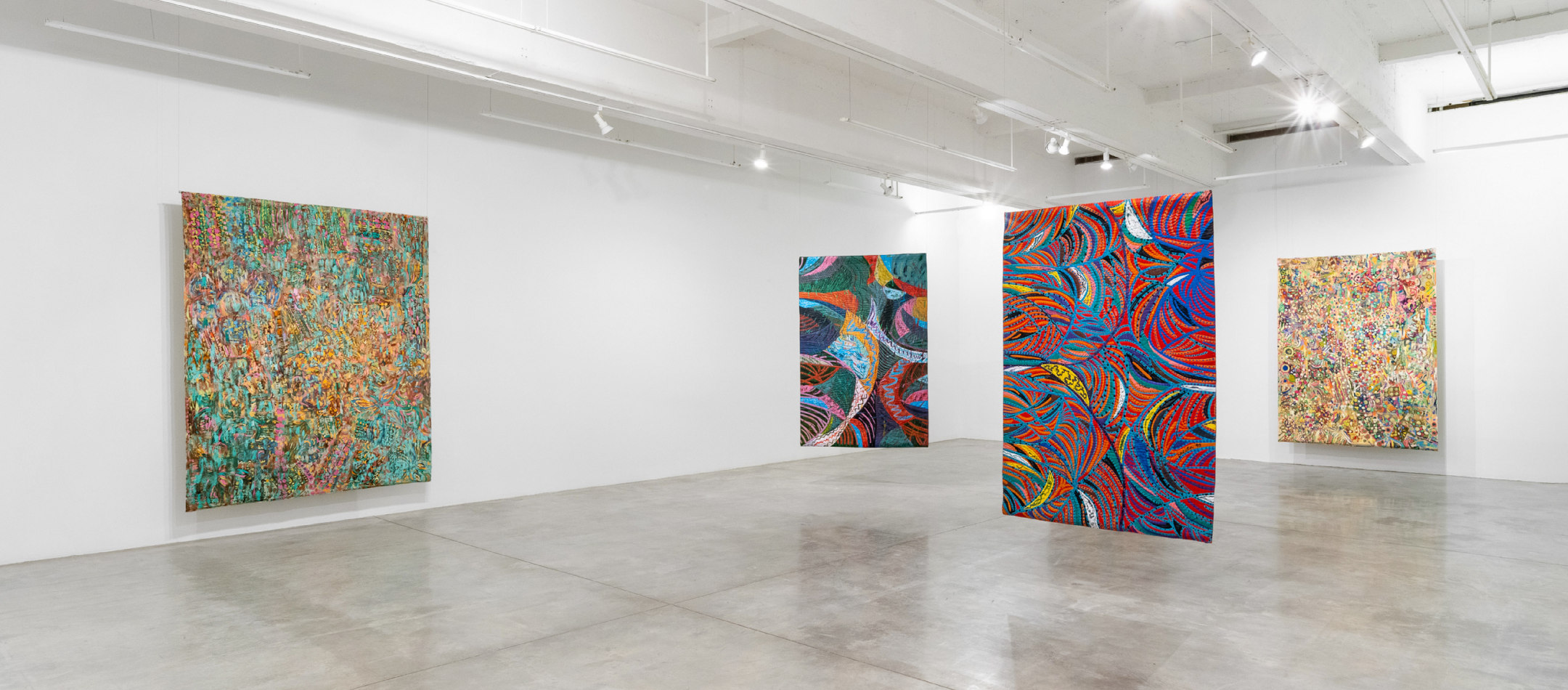 Installation view of Pacita Abad: Colors of My Dream at Tina Kim Gallery. Image courtesy of Pacita Abad Art Estate and Tina Kim Gallery. Photo by Charles Roussel