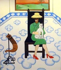 Joan Brown Woman and Dog with Chinese Rug