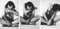 Vito Acconci, Trademarks, 1970, Black and white photographs of performance, 70 x 42 inches
