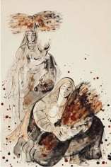 Reuven Rubin Israeli Two Women and a Child Watercolor on Paper