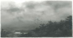 Dozier Bell,&nbsp;Descending, marsh,&nbsp;2015,&nbsp;charcoal on mylar,&nbsp;2 5/8 x 5 inches