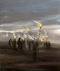 Painting of figures holding outstretched torches