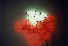 Red and white bubble like neon sign